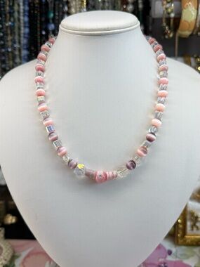 Artisan CatEye Pink Beaded Glass Necklace - Elegant Women’s Jewelry